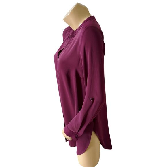 CHICOS Womens Size 0 Small Wine Purple Convertible Sleeve Button Up Tunic Shirt - Picture 2 of 11
